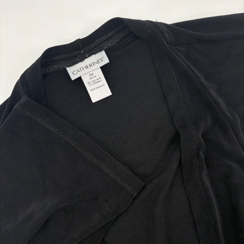 Catherines Womens 2X Black Open Front‎ 3/4 Sleeve Liquid Knit Cardigan